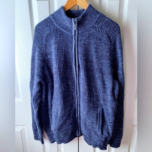 L.L. Bean Other - L.L. BEAN Vintage Indigo Marle Waffle‎ Knit Cotton Full-Zip Grandpa Cardigan LT